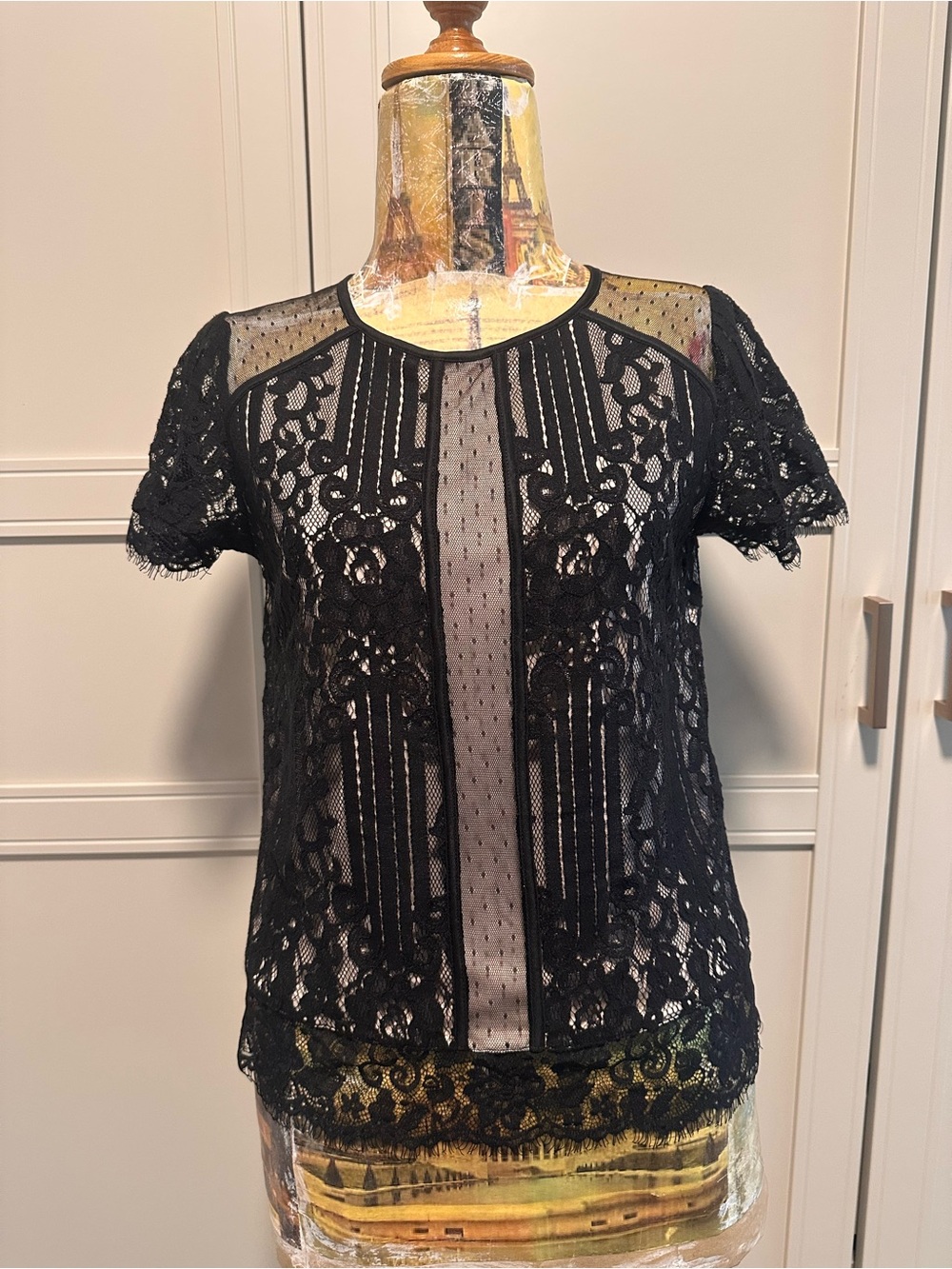 Express Black Sheer Lace Short Sleeve Top